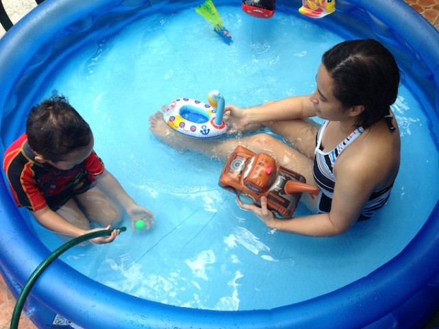 Inflatable pooltime means quality time with my boy.