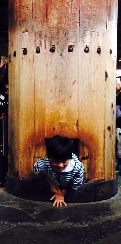 At the Todai-ji temple. There's a pillar there -- when a kid goes through it, it's said they come out stronger, smarter. :) 